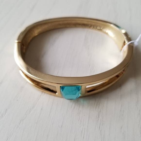 Gold Plated With Blue Stone Studded Bangle - Picture 2 of 4